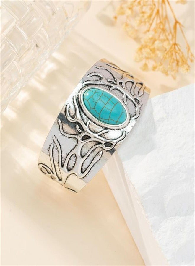 WCRAZYE Turquoise Cuff Bracelet for Men Women Handmade Boho Antique South Western Country Cowgirl Bangle Bracelets Bohemian Stackable Handmade Gemstone Bangle Christmas Birthday Gift (Style 1) - Image 5